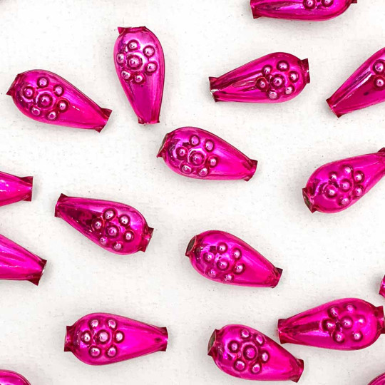 8 Hot Pink Flower Drop Blown Glass Beads .75" ~ Czech Republic