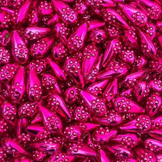 8 Hot Pink Flower Drop Blown Glass Beads .75" ~ Czech Republic