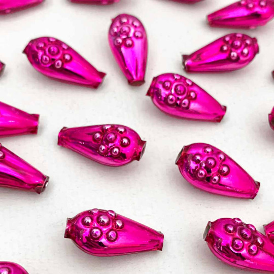 8 Hot Pink Flower Drop Blown Glass Beads .75" ~ Czech Republic