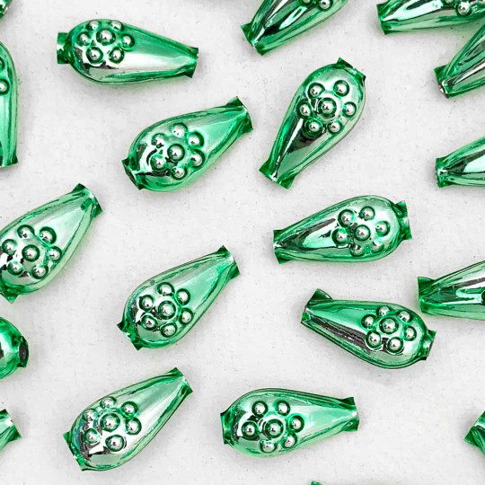 8 Light Green Flower Drop Blown Glass Beads .75" ~ Czech Republic