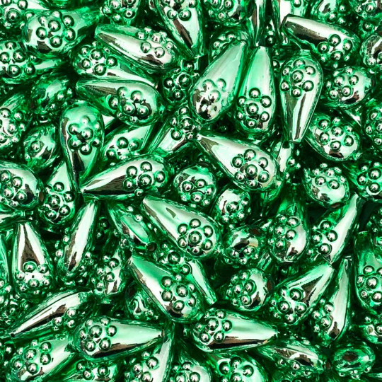 8 Light Green Flower Drop Blown Glass Beads .75" ~ Czech Republic