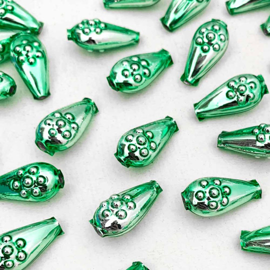 8 Light Green Flower Drop Blown Glass Beads .75" ~ Czech Republic