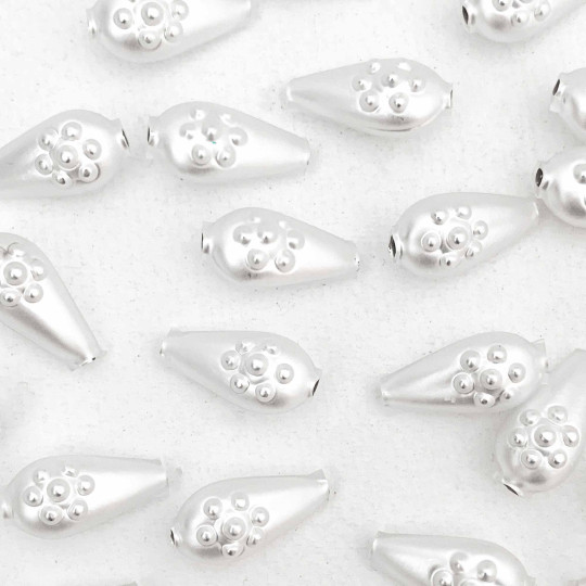 8 Matte White Flower Drop Blown Glass Beads .75" ~ Czech Republic