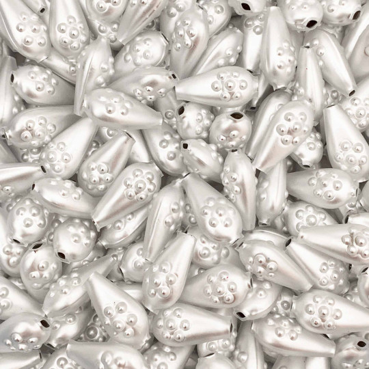 8 Matte White Flower Drop Blown Glass Beads .75" ~ Czech Republic