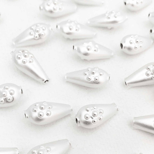 8 Matte White Flower Drop Blown Glass Beads .75" ~ Czech Republic