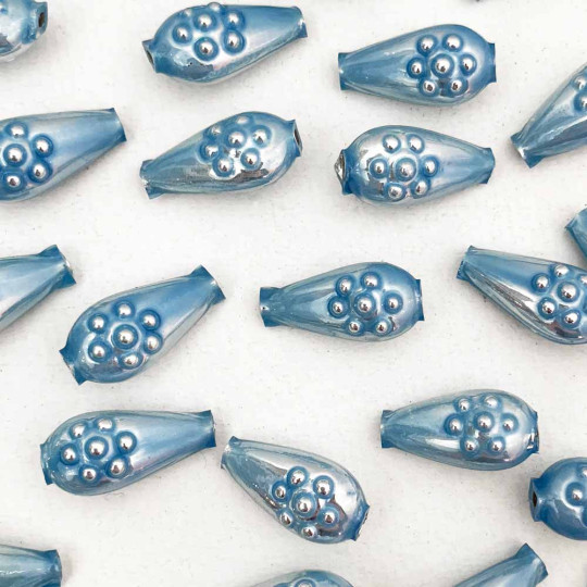 8 Pearl Light Blue Flower Drop Blown Glass Beads .75" ~ Czech Republic