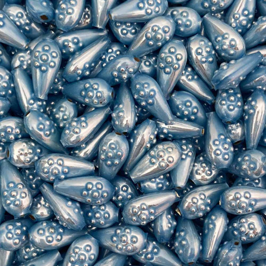 8 Pearl Light Blue Flower Drop Blown Glass Beads .75" ~ Czech Republic