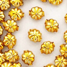 7 Gold Fancy Flower Blown Glass Beads .625" ~ Czech Republic