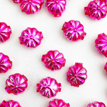 7 Hot Pink Fancy Flower Blown Glass Beads .625" ~ Czech Republic