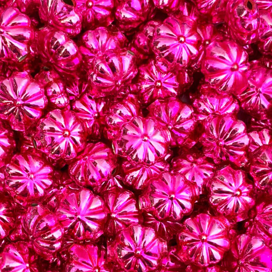 7 Hot Pink Fancy Flower Blown Glass Beads .625" ~ Czech Republic