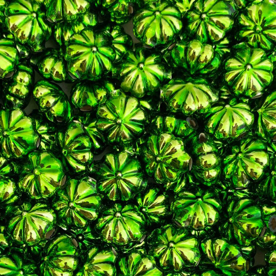 7 Lime Green Fancy Flower Blown Glass Beads .625" ~ Czech Republic