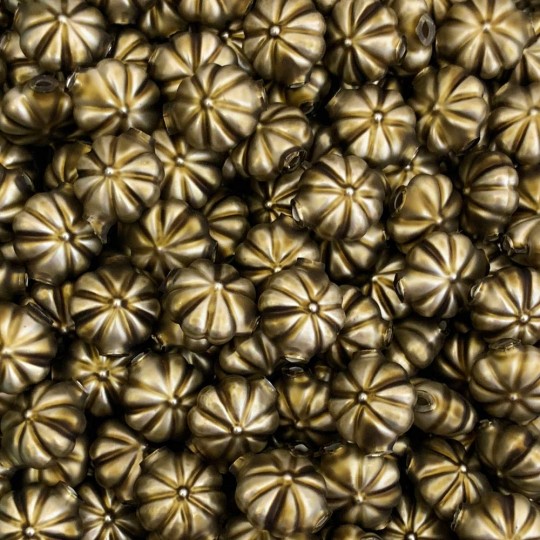 7 Matte Olive Fancy Flower Blown Glass Beads .625" ~ Czech Republic