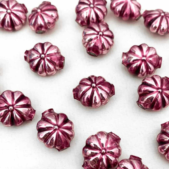 7 Opal Purple Fancy Flower Blown Glass Beads .625" ~ Czech Republic