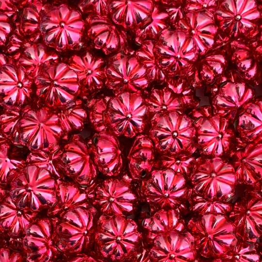 7 Medium Pink Fancy Flower Blown Glass Beads .625" ~ Czech Republic