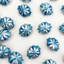 7 Pearl Blue Fancy Flower Blown Glass Beads .625" ~ Czech Republic