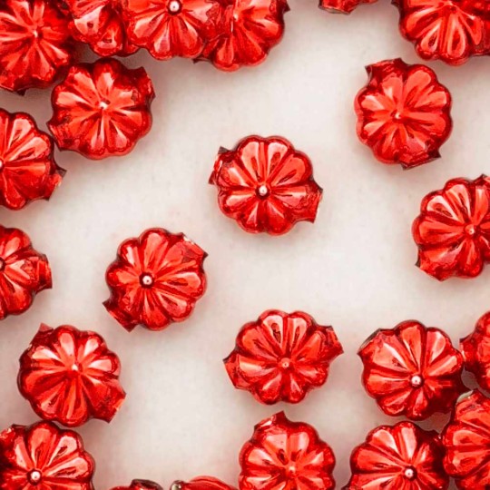7 Red Fancy Flower Blown Glass Beads .625" ~ Czech Republic