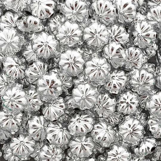 7 Silver Fancy Flower Blown Glass Beads .625" ~ Czech Republic