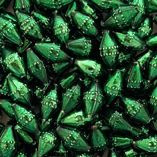 6 Dark Green Classic Barrel Glass Beads 1" ~ Czech Republic