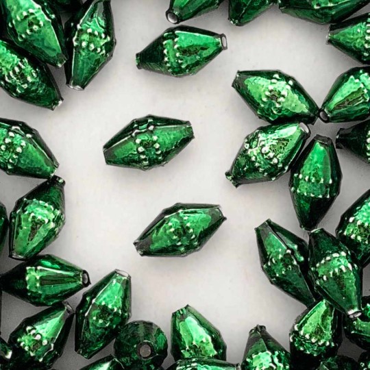 6 Dark Green Classic Barrel Glass Beads 1" ~ Czech Republic