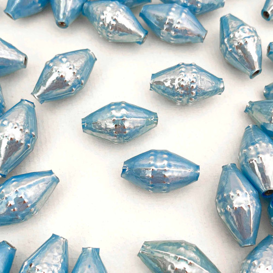 6 Pearl Light Blue Classic Barrel Glass Beads 1" ~ Czech Republic