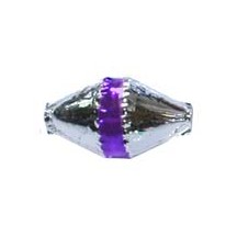6 Silver Classic Barrel Glass Beads with Purple Stripe 1" ~ Czech Republic