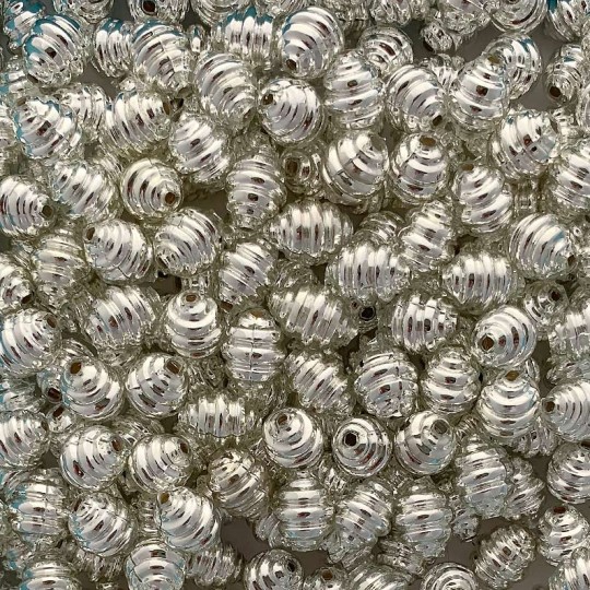 8 Silver Banded Round Glass Beads .625" ~ Czech Republic