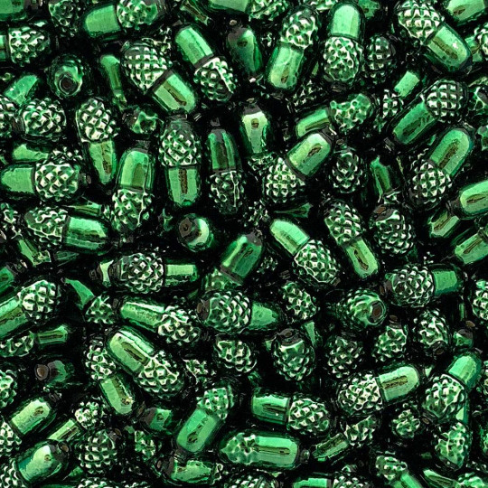 6 Dark Green Acorn Blown Glass Beads .75" ~ Czech Republic