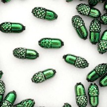 6 Dark Green Acorn Blown Glass Beads .75" ~ Czech Republic