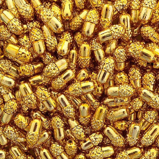 6 Gold Acorn Blown Glass Beads .75" ~ Czech Republic