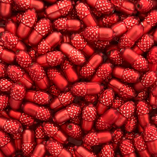 6 Matte Red Acorn Blown Glass Beads .75" ~ Czech Republic