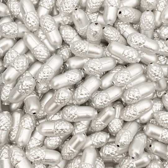 6 Matte White Acorn Blown Glass Beads .75" ~ Czech Republic
