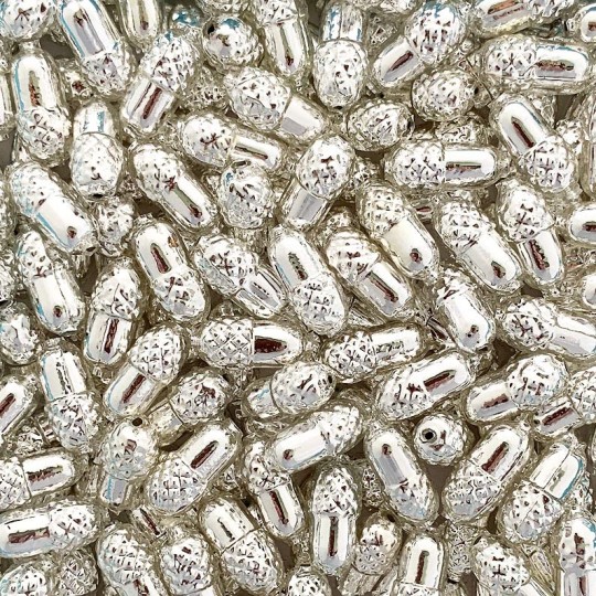 6 Silver Acorn Blown Glass Beads .75" ~ Czech Republic