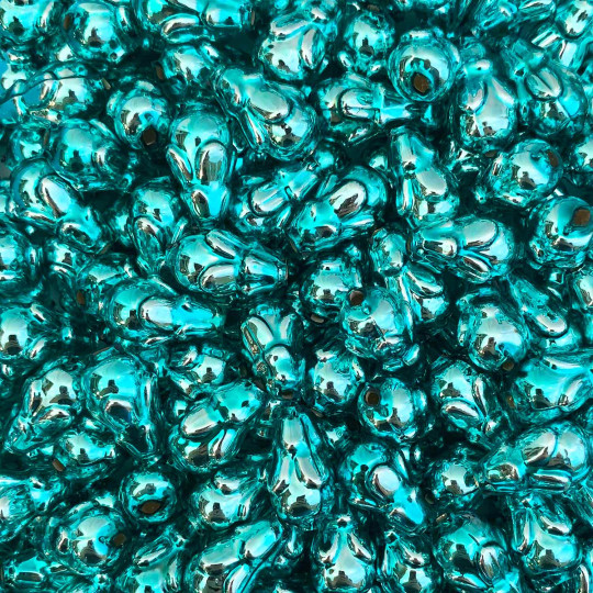 6 Aqua Blue Flower Bud Blown Glass Beads .75" ~ Czech Republic