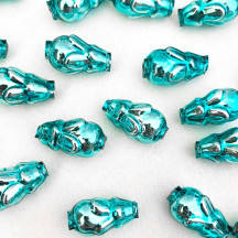 6 Aqua Blue Flower Bud Blown Glass Beads .75" ~ Czech Republic