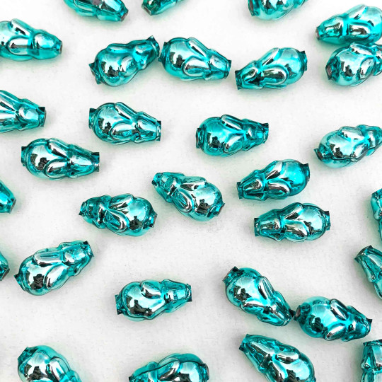 6 Aqua Blue Flower Bud Blown Glass Beads .75" ~ Czech Republic