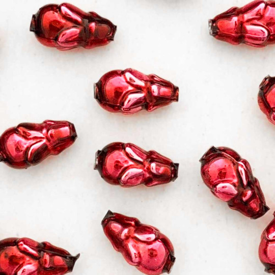 6 Burgundy Flower Bud Blown Glass Beads .75" ~ Czech Republic