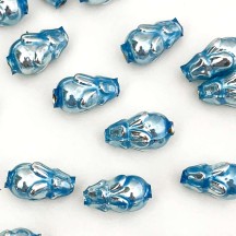 6 Pearl Blue Flower Bud Blown Glass Beads .75" ~ Czech Republic