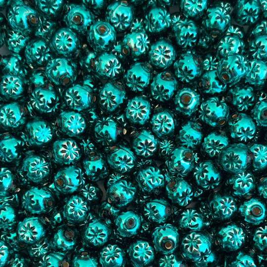 8 Dark Teal Round Indent Blown Glass Beads .5" ~ Czech Republic