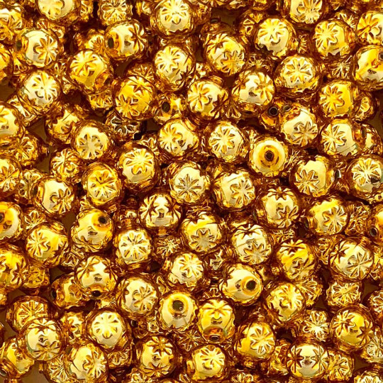 8 Gold Round Indent Blown Glass Beads .5" ~ Czech Republic
