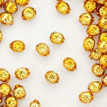 8 Gold Round Indent Blown Glass Beads .5" ~ Czech Republic