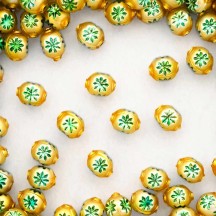 8 Matte Gold with Aqua Green Indents Blown Glass Beads .5" ~ Czech Republic