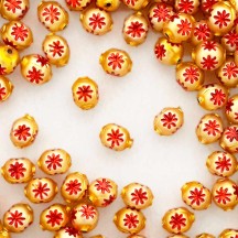 8 Matte Gold with Red Indents Blown Glass Beads .5" ~ Czech Republic