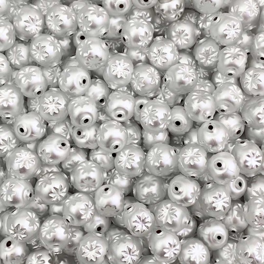 8 Matte White Round Indent Blown Glass Beads .5" ~ Czech Republic
