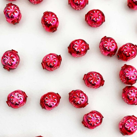 8 Medium Pink Round Indent Blown Glass Beads .5" ~ Czech Republic