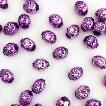 8 Violet Purple Round Indent Blown Glass Beads .5" ~ Czech Republic