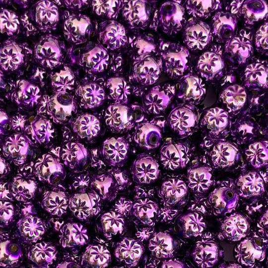 8 Violet Purple Round Indent Blown Glass Beads .5" ~ Czech Republic