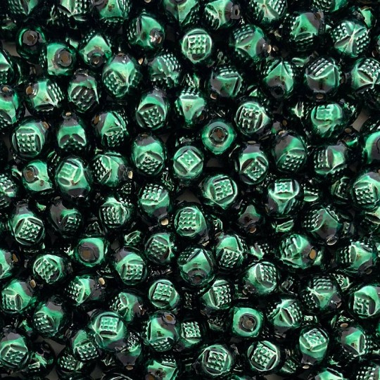 10 Dark Green Fancy Round Blown Glass Beads .5" ~ Czech Republic