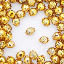 10 Gold Fancy Round Blown Glass Beads .5" ~ Czech Republic