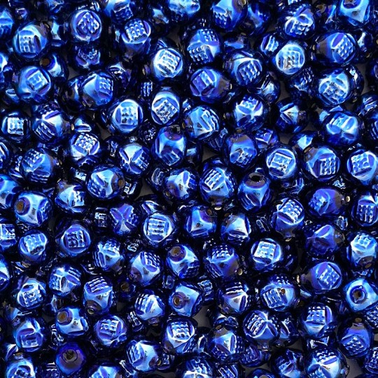 10 Blue Fancy Round Blown Glass Beads .5" ~ Czech Republic