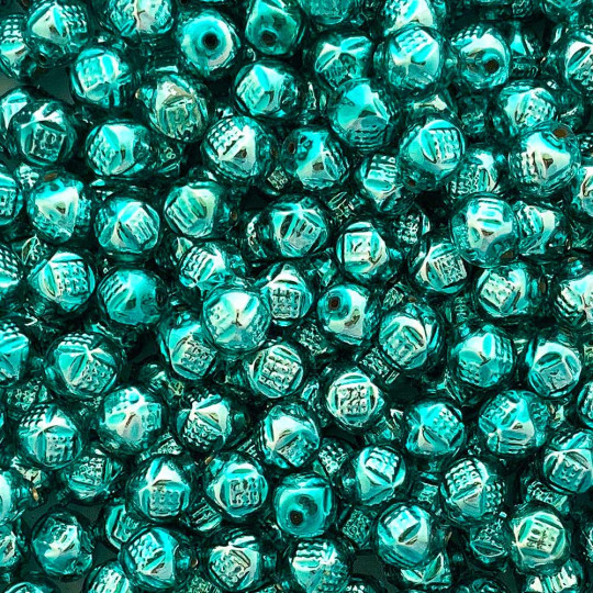 10 Aqua Fancy Round Blown Glass Beads .5" ~ Czech Republic